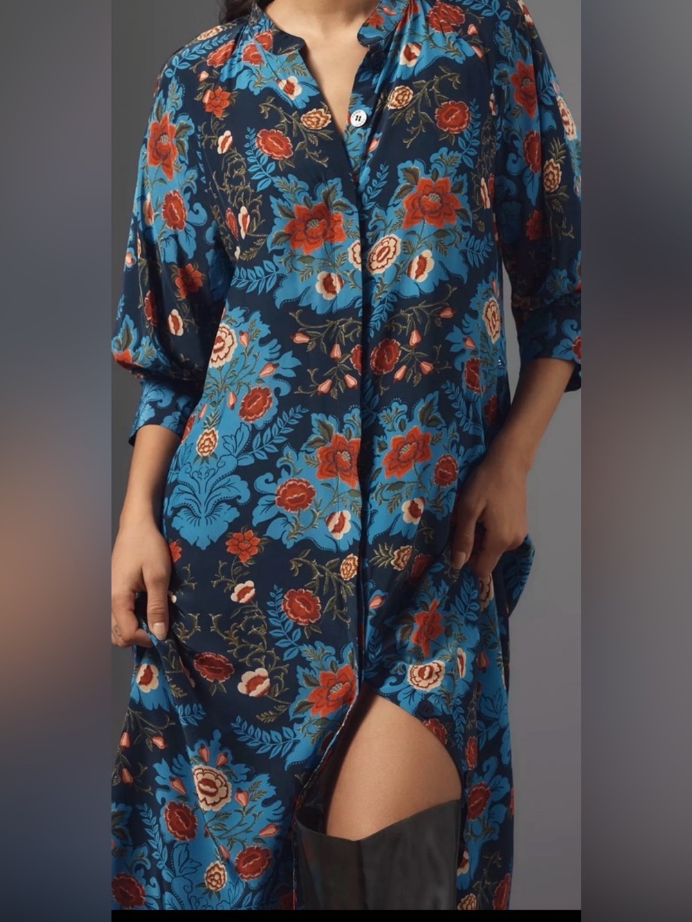 Farm Rio Floral Midi Dress Size Large Blue Floral